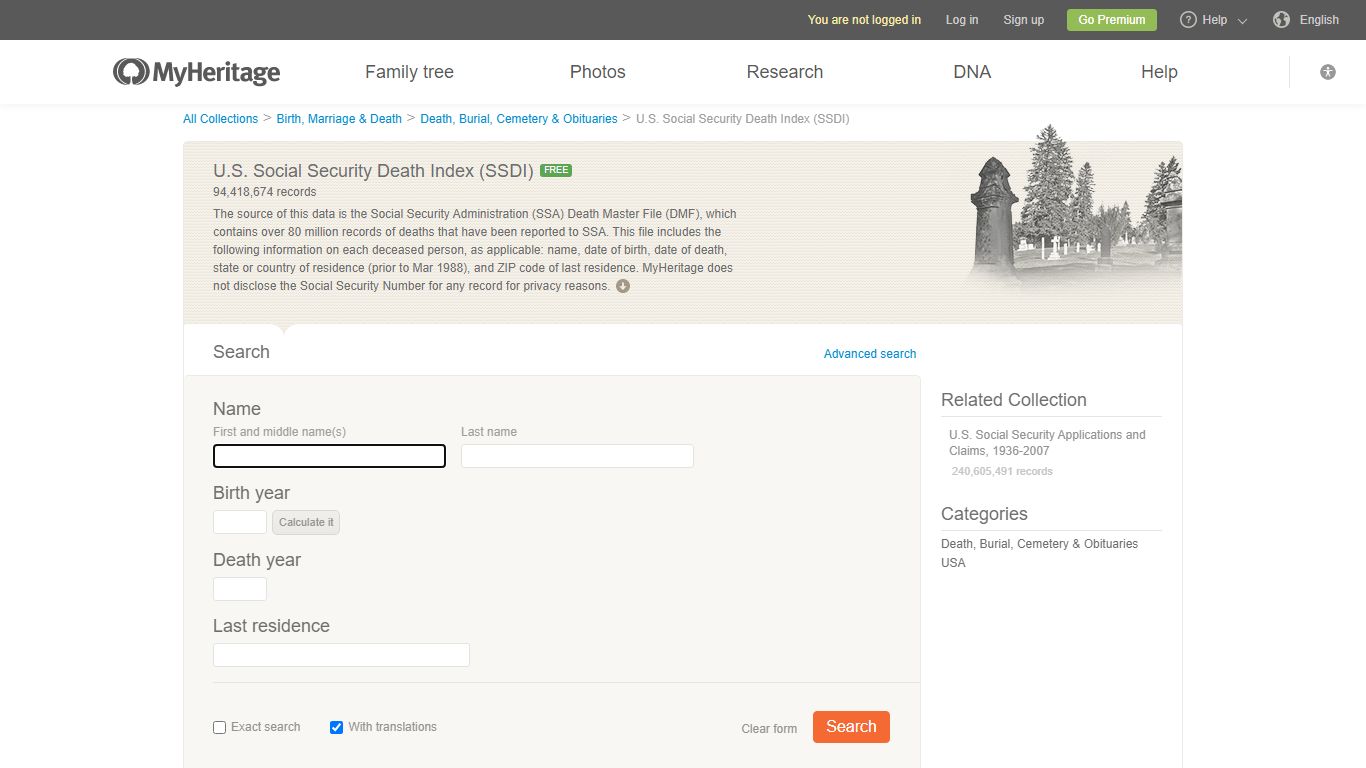 U.S. Social Security Death Index (SSDI) - MyHeritage
